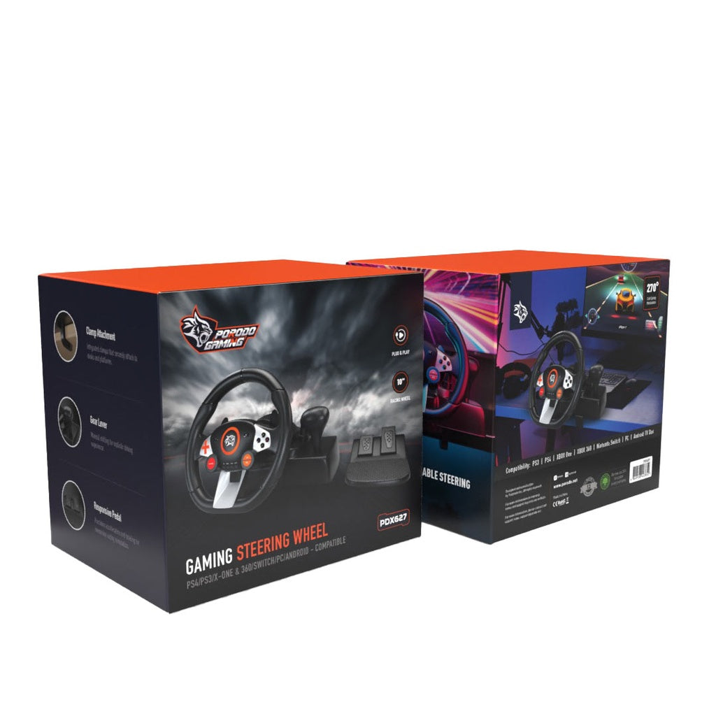 Porodo Gaming Steering Wheel PS4/PS3/X-One & 360/Switch/PC/Android