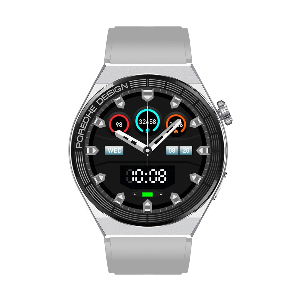 Porodo Zebro Smart Watch Silver dial + Grey Silicon Strap & Silver Metal strap