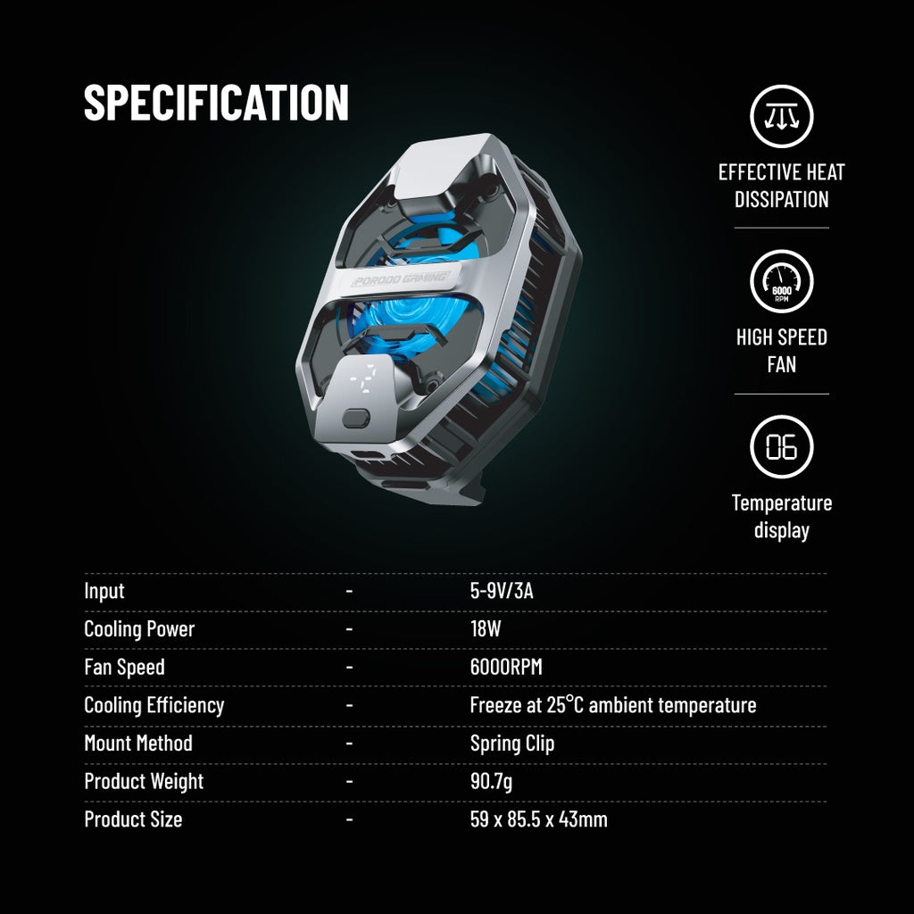 Porodo Gaming Freezing Semiconductor Mobile Cooling And Display