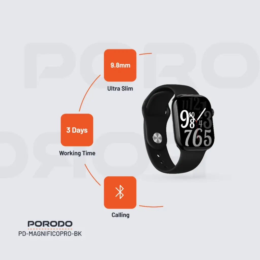 Porodo Jet Black Magnifico Pro Smart Watch