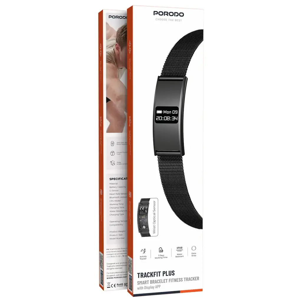 Porodo Trackfit Plus Smart Bracelet Fitness Tracker With Display App