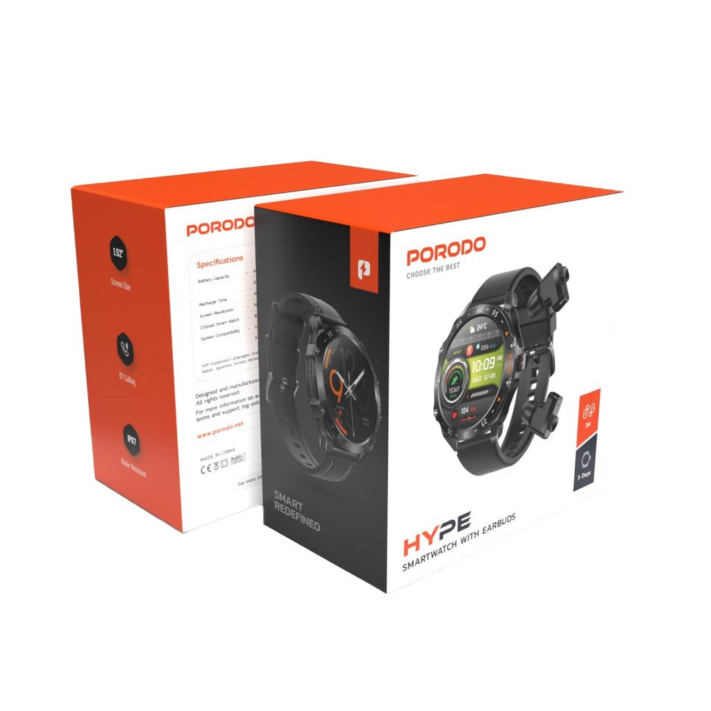 Porodo Hype Smartwatch With Earbuds
