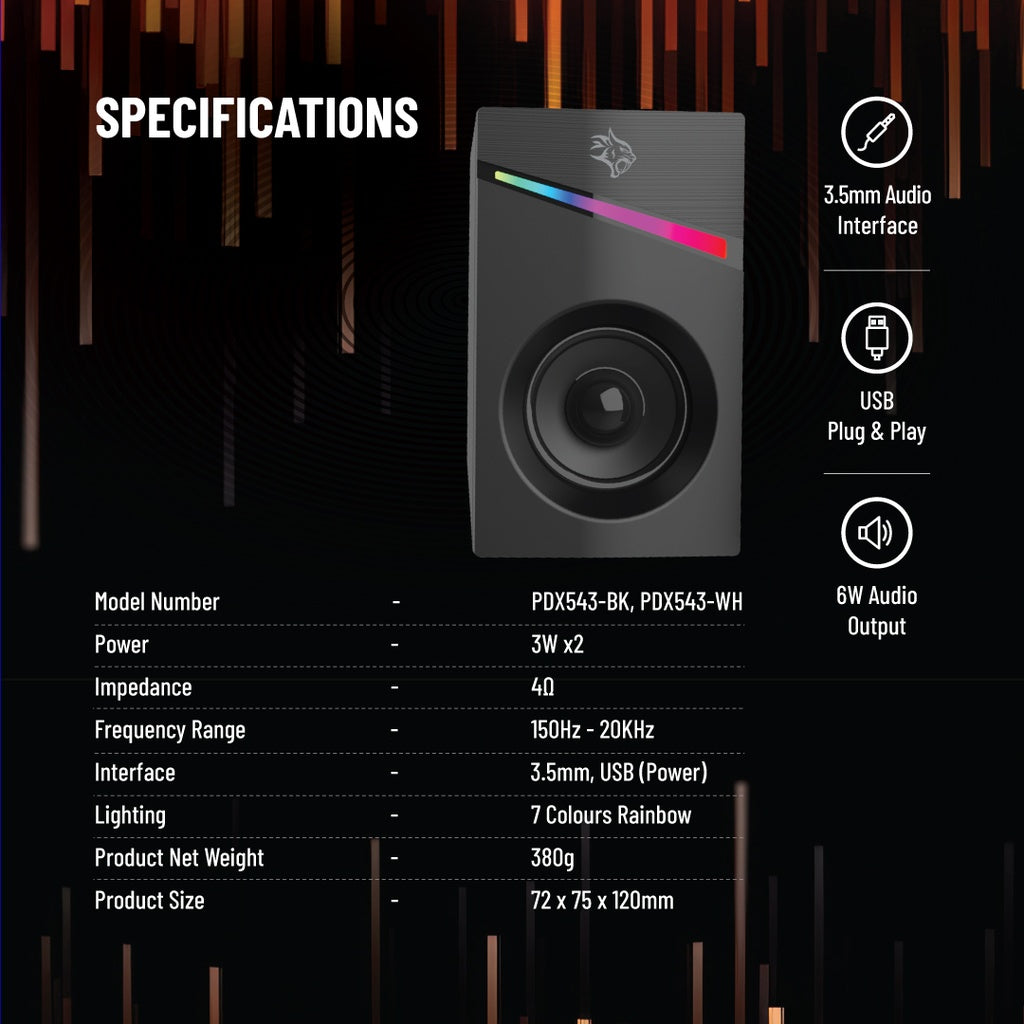 Porodo Gaming Stereo Gaming Speakers Volume Knob Control