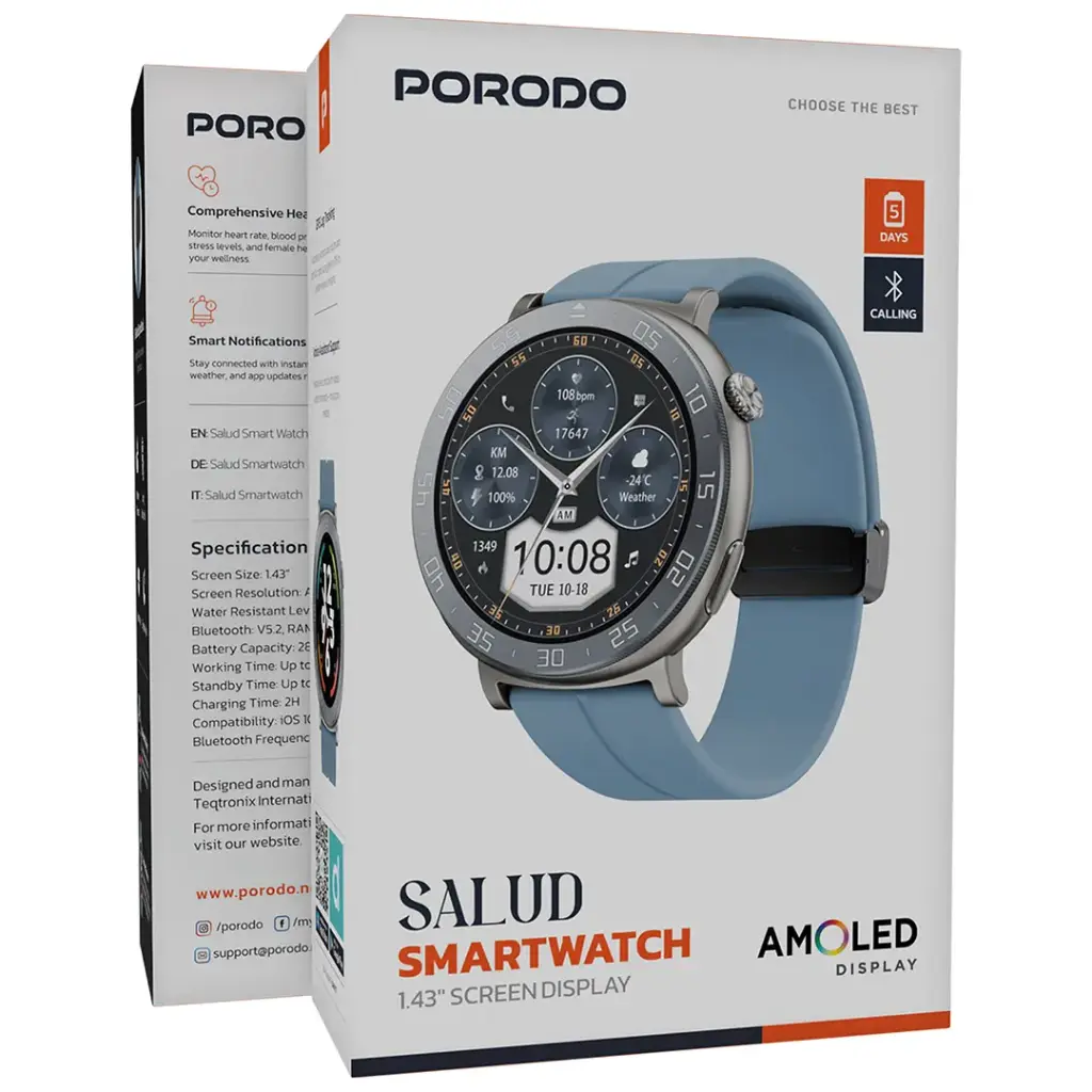 Porodo Salud Smart Watch 1.43" Screen Display