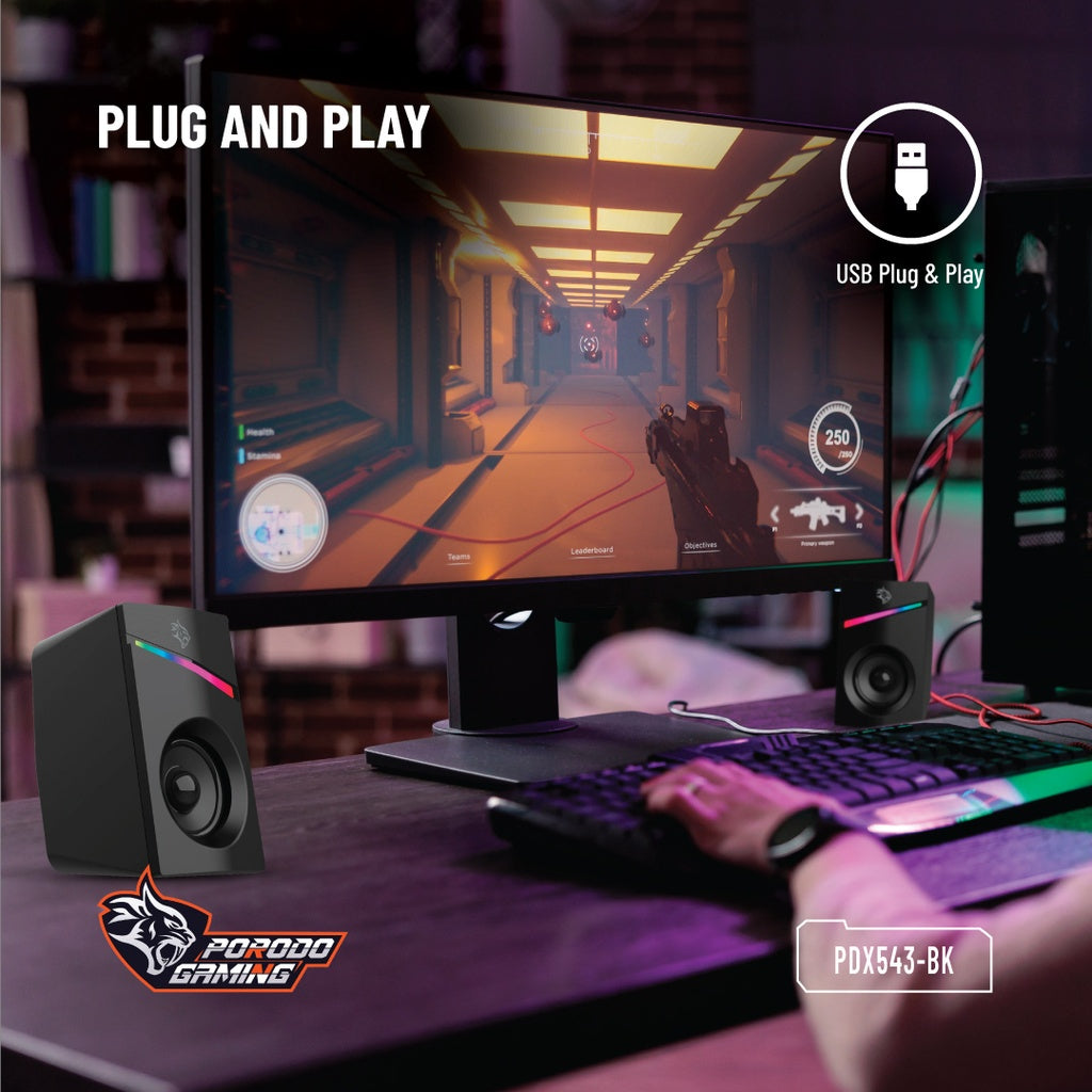 Porodo Gaming Stereo Gaming Speakers Volume Knob Control
