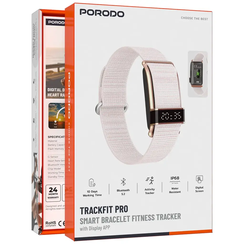 Porodo Trackfit Pro Smart Bracelet Fitness Tracker with Display APP