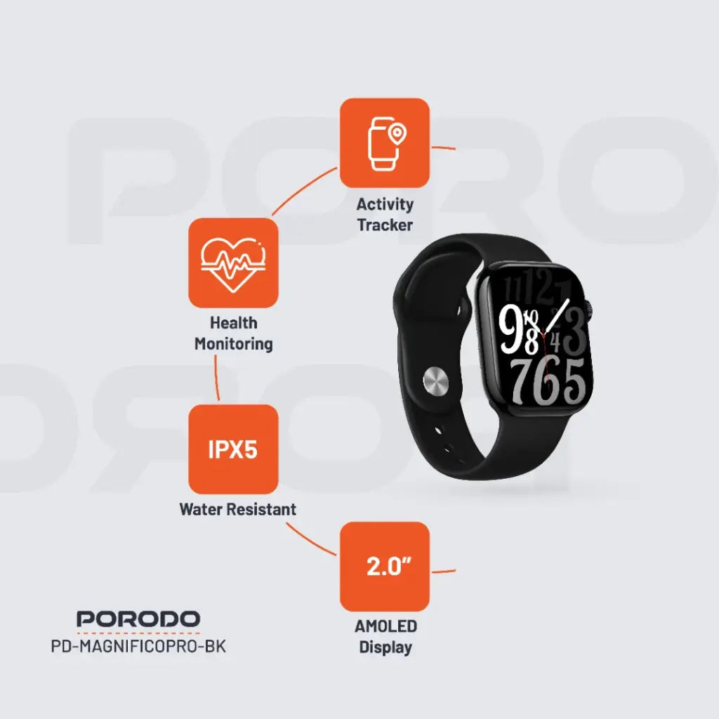 Porodo Jet Black Magnifico Pro Smart Watch