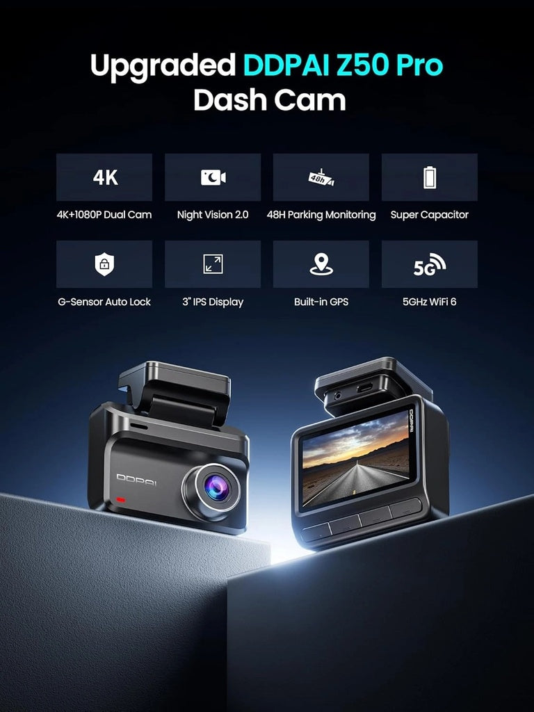 DDPAI Z50 Pro Dual-Channel Dash Cam With 4K Front & 1080P Rear Recording, WiFi 6, Built-In GPS | DR200401 |