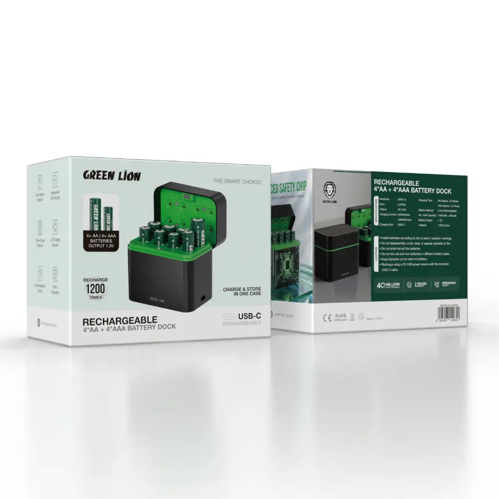 Green Lion RECHARGEABLE 4*AA + 4*AAA Battery Dock USB- C