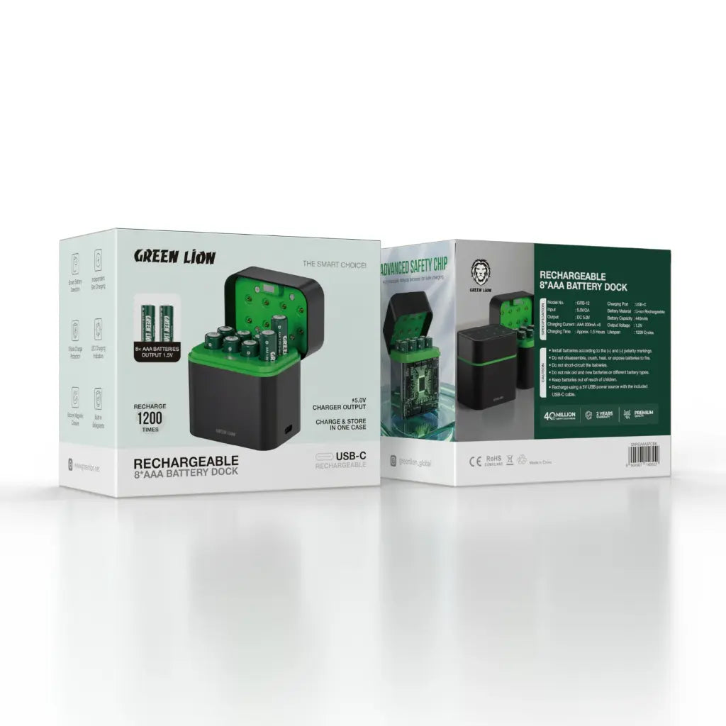 Green Lion RECHARGEABLE 8*AAA Battery Dock USB-C - Black