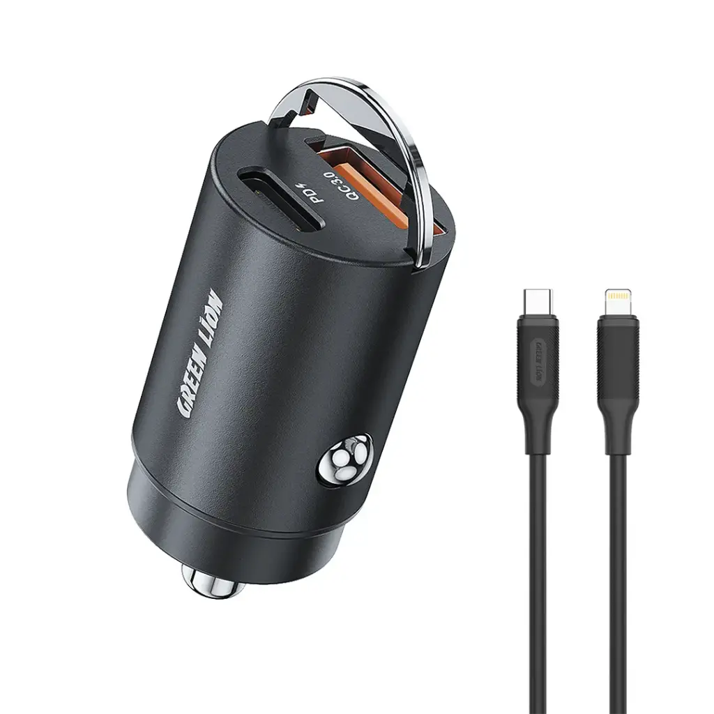 Green Lion Ring Charge Dual Port Car Charger PD 36W C to L 1m Cable
