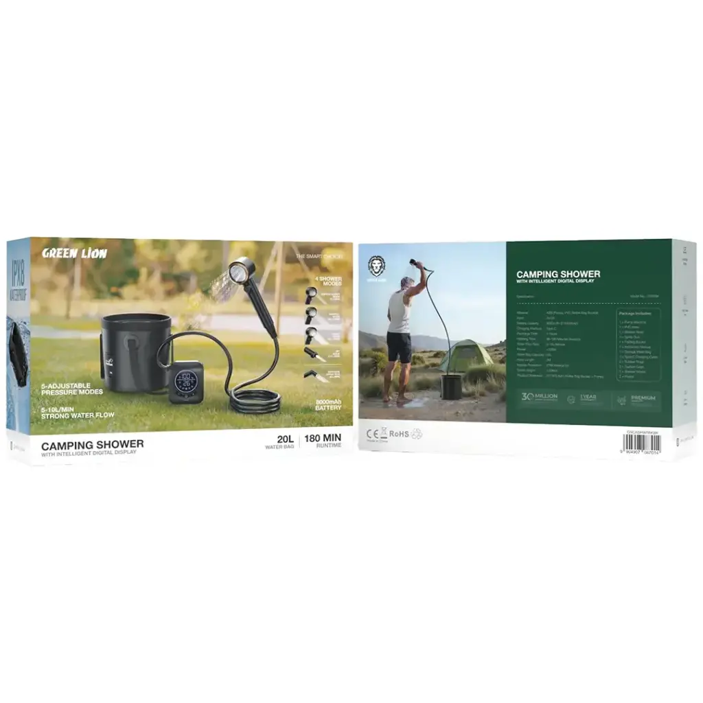 Green Lion Camping Shower with Digital Display 8000mAh 20L