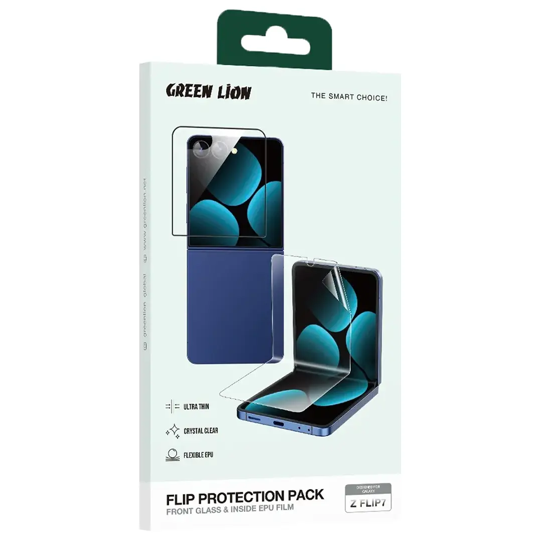 Green Lion Flip Protection Pack Front Glass & Inside EPU Film for Z Flip 7 - Clear
