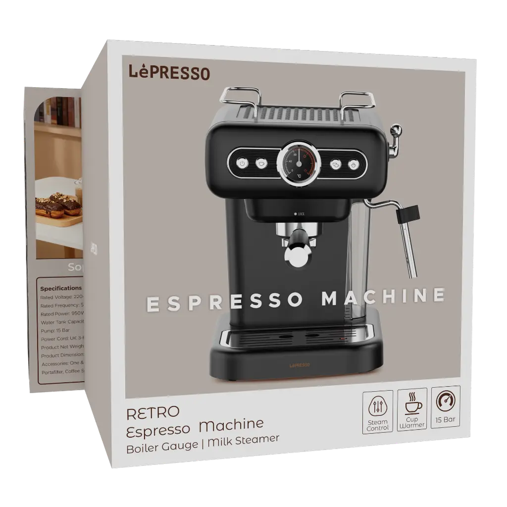 LePresso Retro Espresso Machine Boiler Gauge And Milk Steamer
