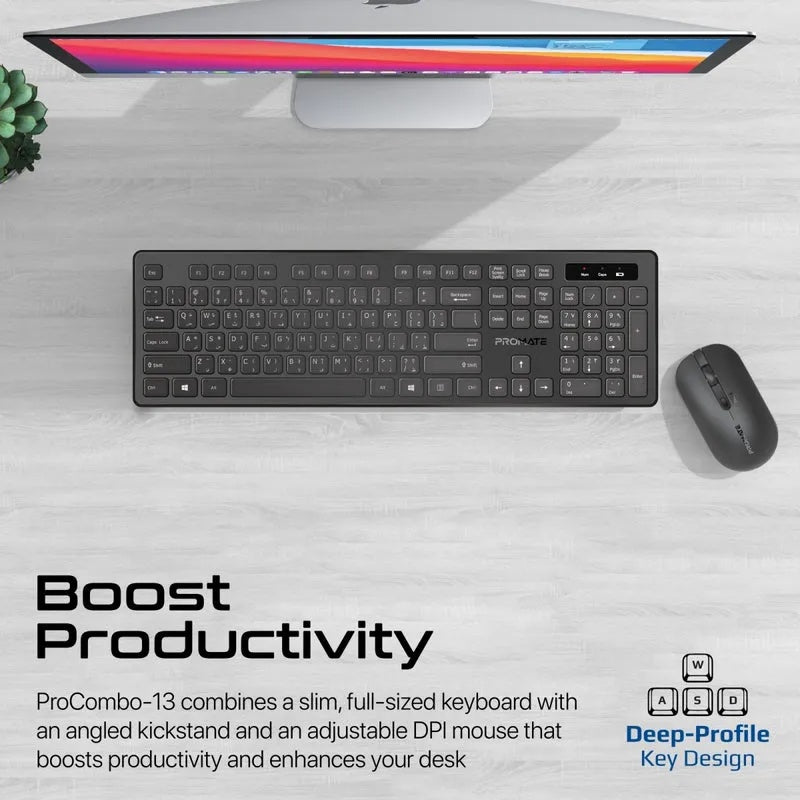 PROMATE Wireless Keyboard And Mouse Combo – Sleek Profile, Full-Size Design | ProCombo-13 |