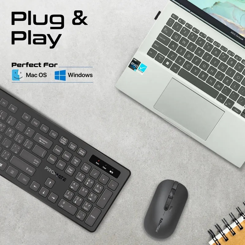 PROMATE Wireless Keyboard And Mouse Combo – Sleek Profile, Full-Size Design | ProCombo-13 |