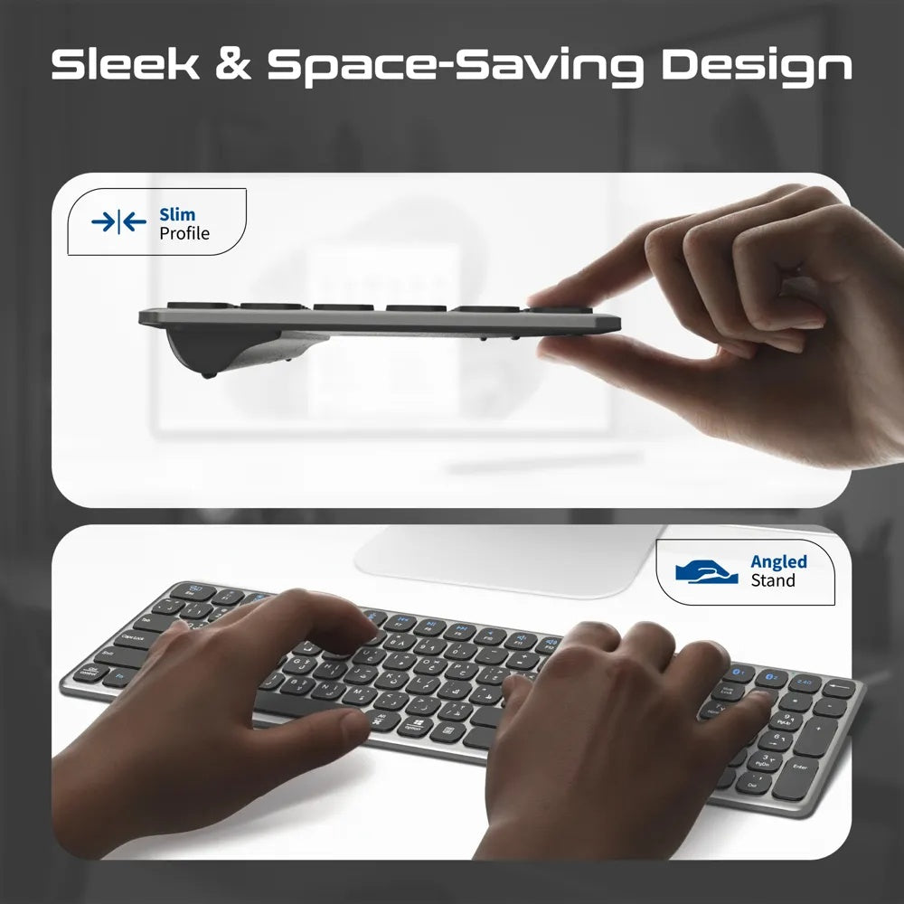 Promate Full-Size Slim Wireless Keyboard With Scissor Keys, Multi-Device Bluetooth 5.1 & 2.4GHz, USB-C Rechargeable, 100-Hour Battery, Compatible With Windows, Mac & Android | ProKeys-X2.EN\AR |