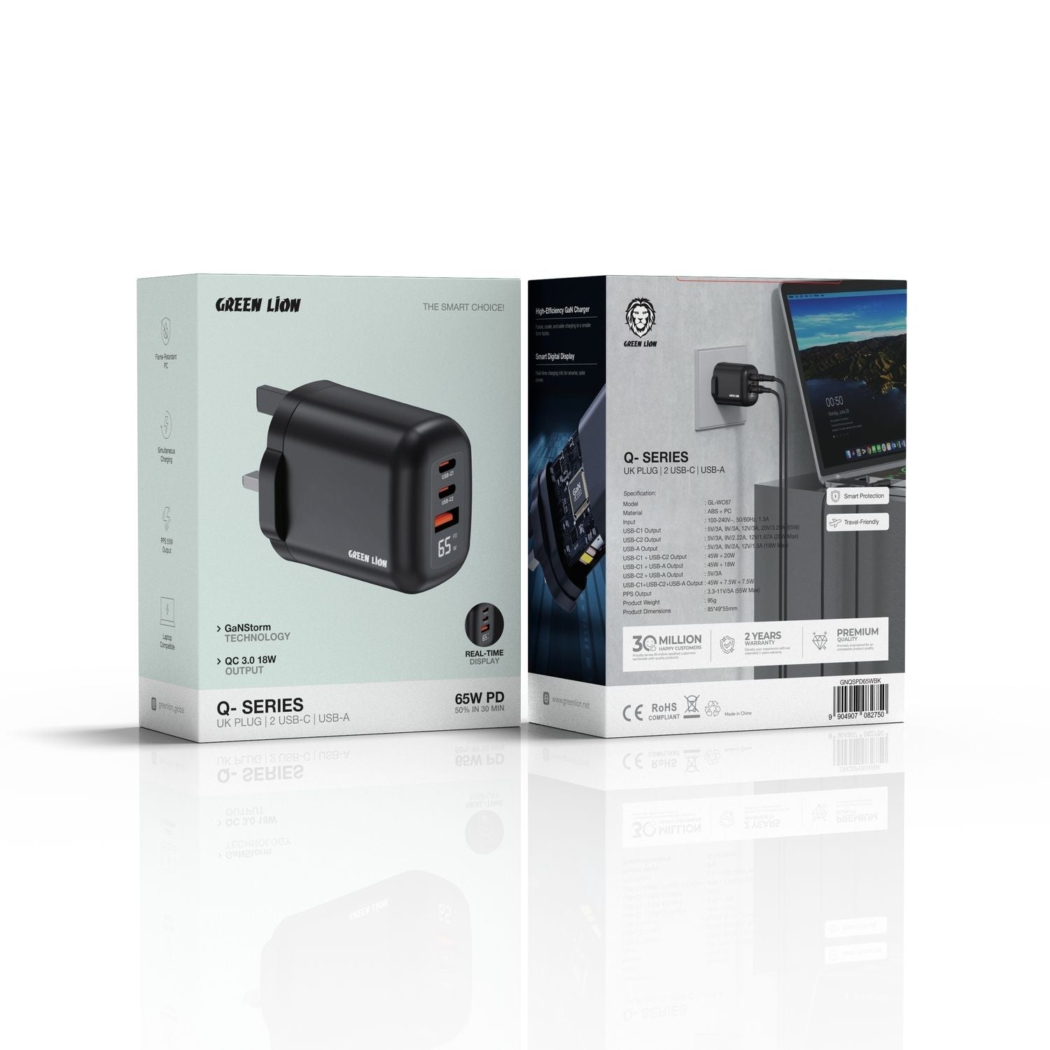 Green Lion Q- SERIES UK Plug Wall Charger PD 65W A+C+C Port